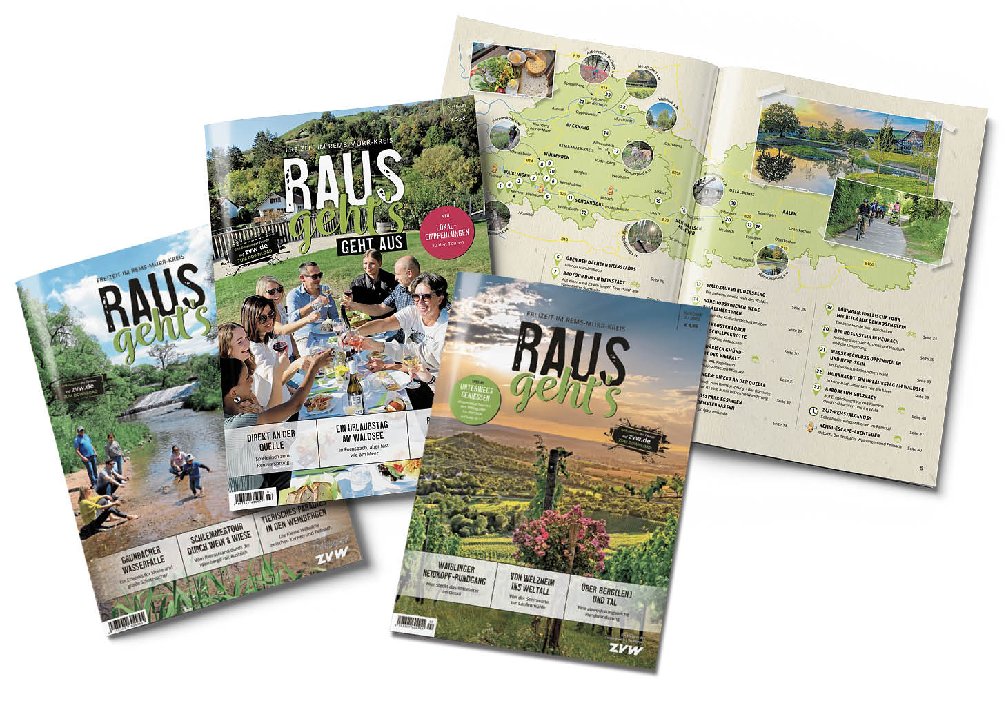 Die drei Cover der Raus-geht's Magazine